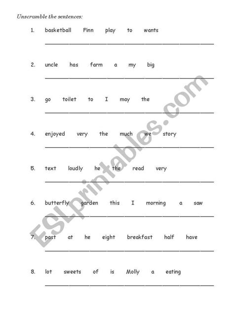 Unscramble The Sentences Esl Worksheet By Tonyadam Sentences