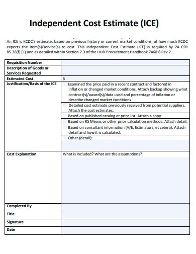 FREE 10 Independent Cost Estimate Samples In PDF