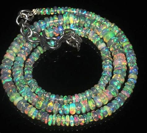 Natural Ethiopian Fire Opal Beaded Necklace In 925 Silver 3 To 6 Mm