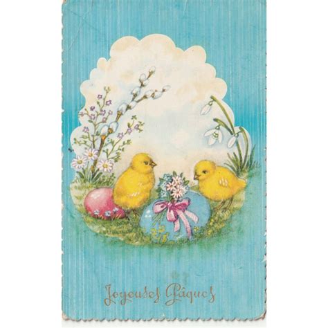 CARTE POSTALE VINTAGE JOYEUSES PAQUES POUSSINS