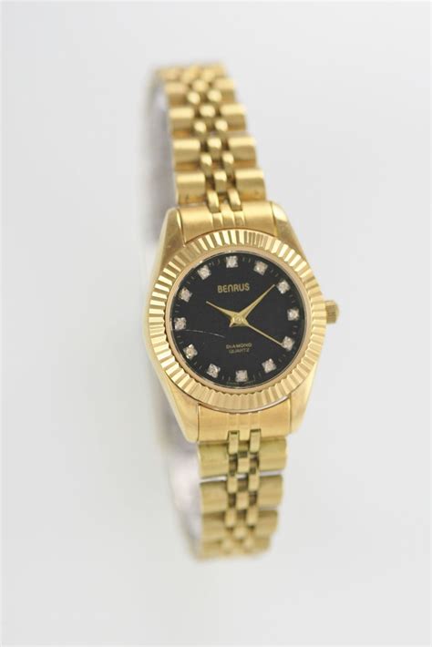 Benrus Diamond Black Women S Stainless Steel Gold Quartz Battery Watch