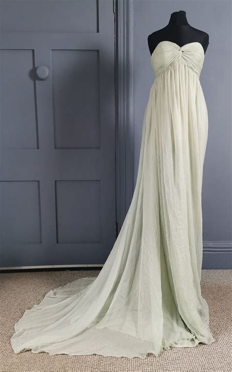 Diaphanous Vintage 1960s Seafoam Green Empire Line Goddess Evening