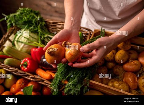 Farmer Selling Organic Veg At Market Rustic Stylehealthy Food Concept