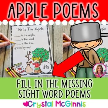 APPLE Themed Sight Word Poems Fill In The Missing Sight Word Version