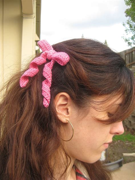 Pink Crocheted Ribbon Hairbow Crochet Hair Accessories Crochet Hair