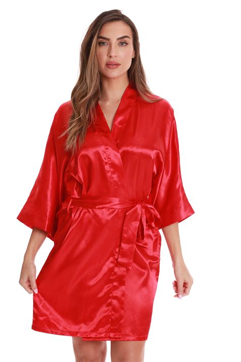 Just Love Womens Satin Solid Kimono Robe 6756 Blk M Red Medium