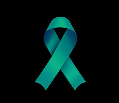 Ovarian Cancer Awareness Symbol Teal Ribbon Isolated On Black