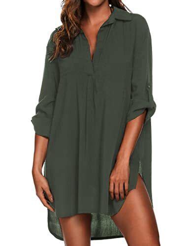 Women S Swimsuit Beach Cover Up Shirt Bikini Beachwear Small Army Green