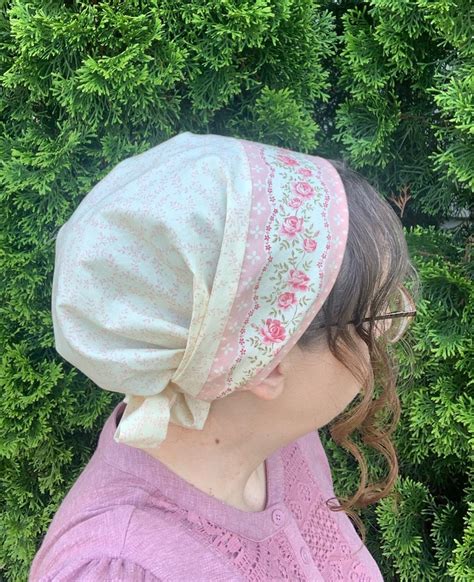 100 Cotton Pink Floral Full Coverage Snood Headcovering Headwrap