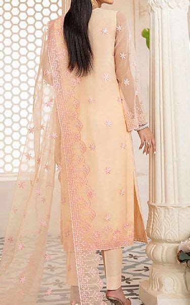 Akbar Aslam Peach Organza Suit Pakistani Embroidered Chiffon Dresses