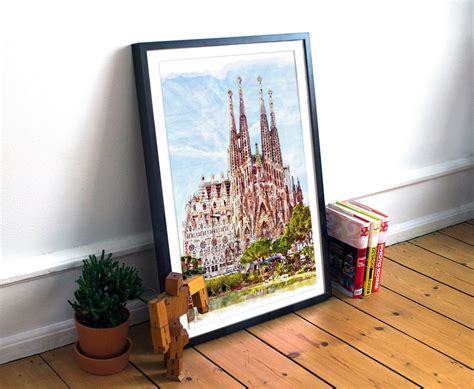 Sagrada Familia Watercolor Painting Printable Barcelona Cityscape Wall