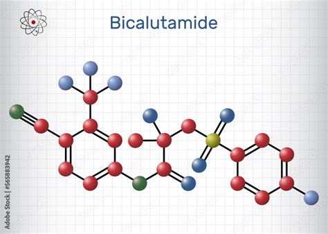 Bicalutamide molecule. It is nonsteroidal anti-androgen for prostate cancer. Structural chemical ...