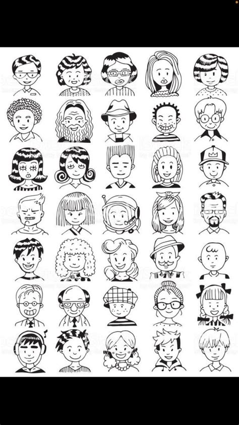 A Bunch Of Different Faces Drawn In Black And White