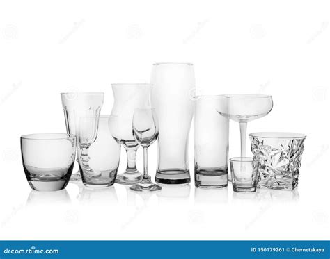 Set Of Empty Glasses For Different Drinks On White Stock Image Image