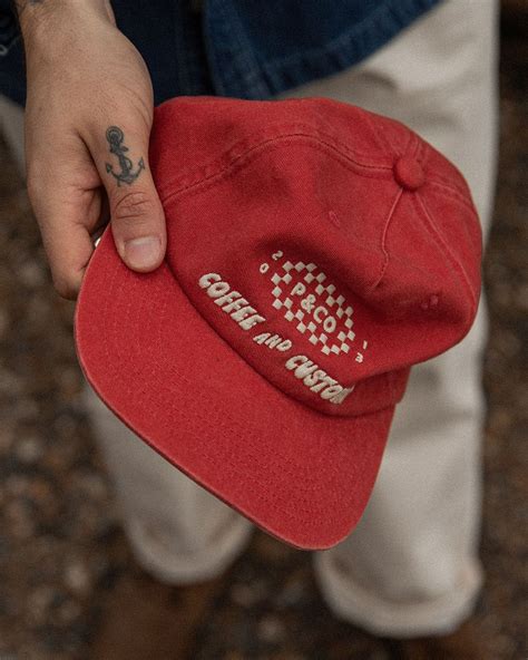 Coffee And Customs 5 Panel Red Vintage Cap Hat Designs Red Panels