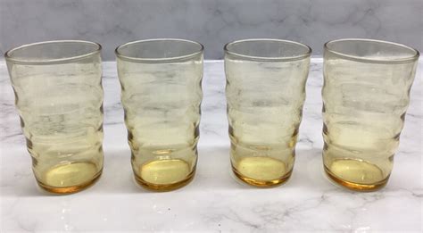 Vintage Federal Glass Tumbler Ringed Ambergold 6 Oz 3 34” Set Of 4 Ebay