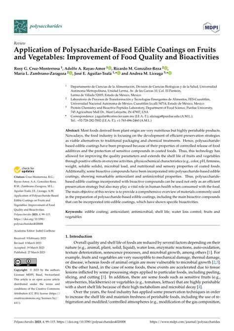 PDF Application Of Polysaccharide Based Edible Coatings On Fruits And