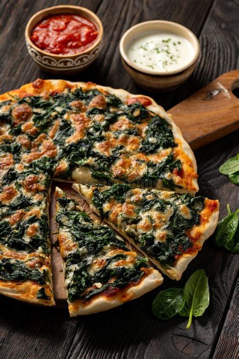 Homemade Spinach Pizza With Mozzarella Stock Image Image Of Diet