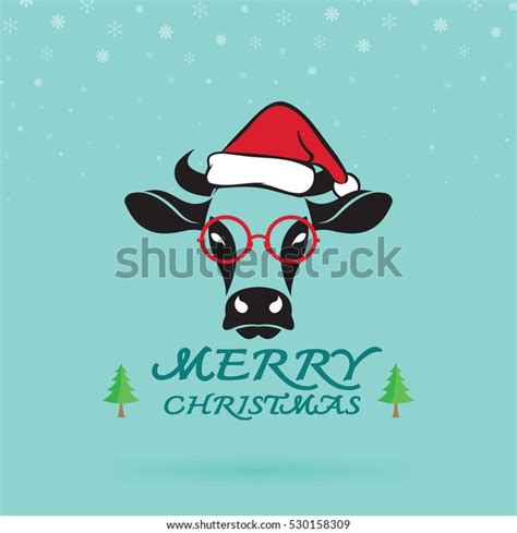 Vector Merry Christmas Greeting Cow Card Stock Vector (Royalty Free ...