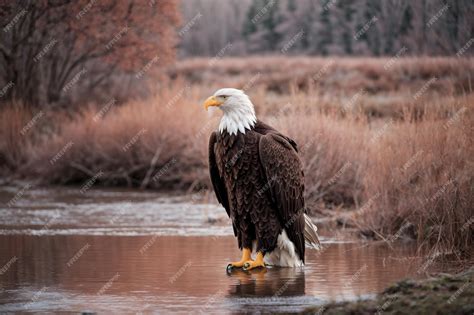 Premium Ai Image A Bald Eagle Walking Muted Palette On Water