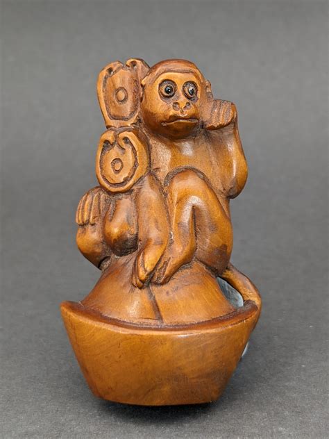 Hand Carved Boxwood Monkey Netsuke Boxwood Monkey Netsuke Monkey