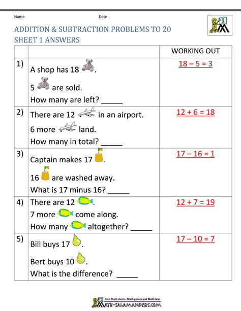 Addition And Subtraction Problem Solving Worksheets