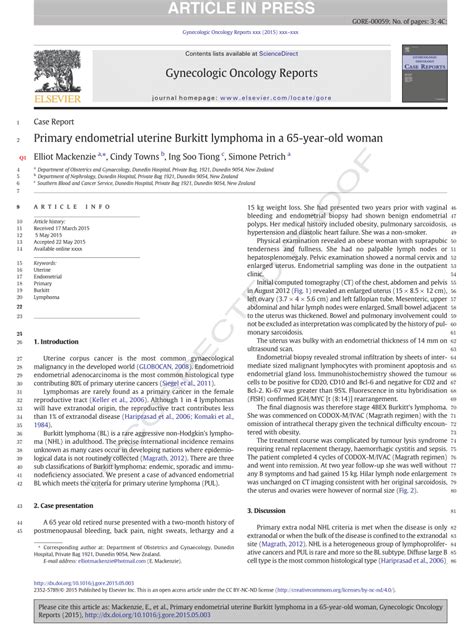 Pdf Primary Endometrial Uterine Burkitt Lymphoma In A Year Old Woman