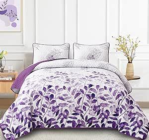 Amazon WONGS BEDDING Floral Quilt Set Queen 3 Pieces Purple