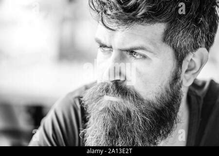 Bearded Man Feel Loneliness Mature Hipster With Beard Hair Thoughtful