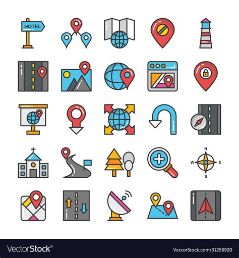 Pack Colored Maps And Navigation Flat Icons Vector Image