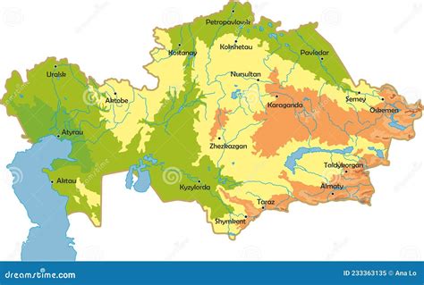 Vector Physical Map of Kazakhstan. Stock Vector - Illustration of ...