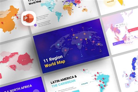 11 Regions World Map Presentation Template