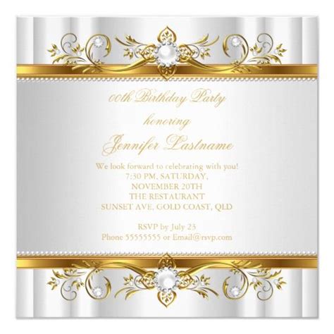 Elegant Gold White Silver Pearl Birthday Party Invitation Zazzle