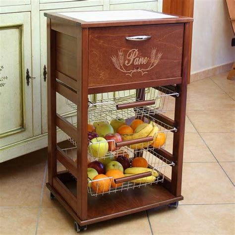 Carrello Cucina In Legno Con Cassetti Ruote Salvaspazio Portapane