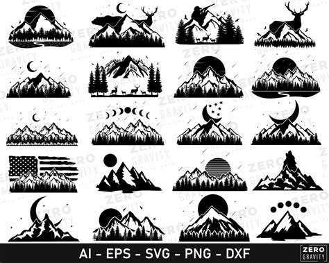 Mountain Svg Bundle Mountains Silhouette Bundle Digital Mountain