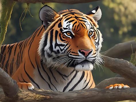 Premium AI Image | Beautiful bengal tiger with lush green habitat background