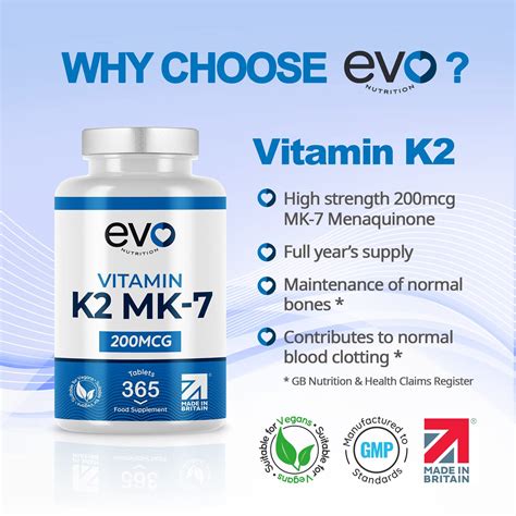 Vitamin K2 MK 7 200mcg 365 Vegetarian And Vegan Tablets Not Capsules