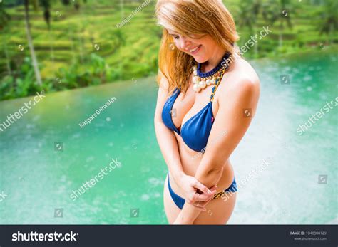 Woman Blue Bikini By Pool Stock Photo Shutterstock