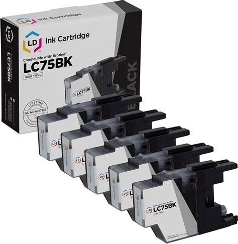 Ld Compatible Ink Cartridge Replacement For Brother Lc75bk High Yield Black 5 Pack