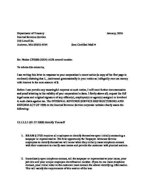 Response To Cp2000 Letter