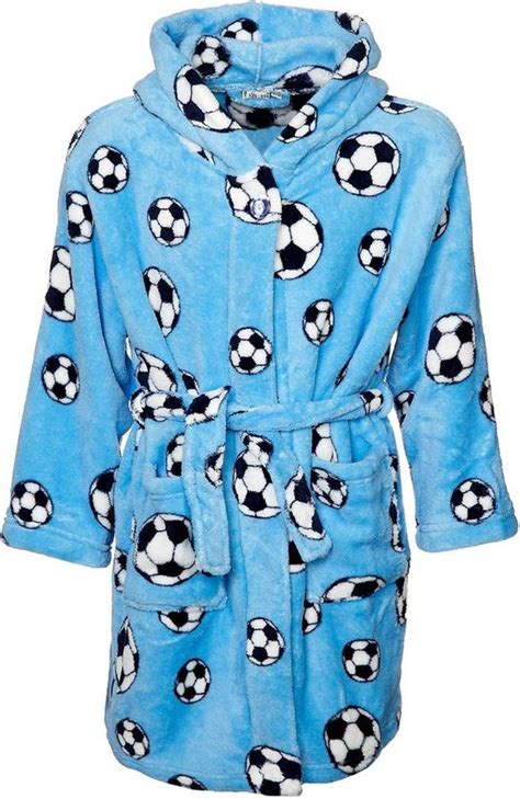 Playshoes Fleece Badjas Met Capuchon Voetbal Blauw Maat Cm