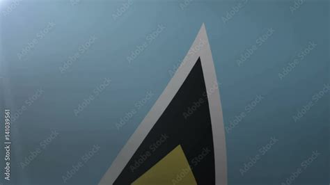 Flag Of Saint Lucia Waving On Flagpole In The Wind National Symbol Of