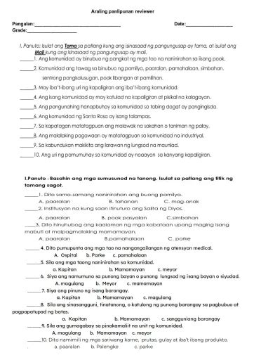 Araling Panlipunan 1st Quarter Worksheet Interactive Worksheet Edform