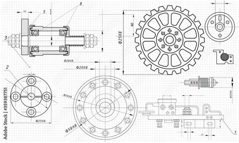 Mechanical Engineering drawing. Engineering Drawing Background. Vector ...