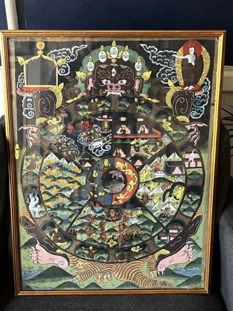 Antique Nepali Bhavacakra Thangka Buddhist Wheel Of Life Hand Painted