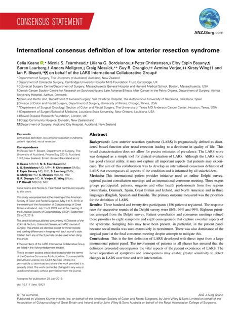 (PDF) International consensus definition of low anterior resection syndrome