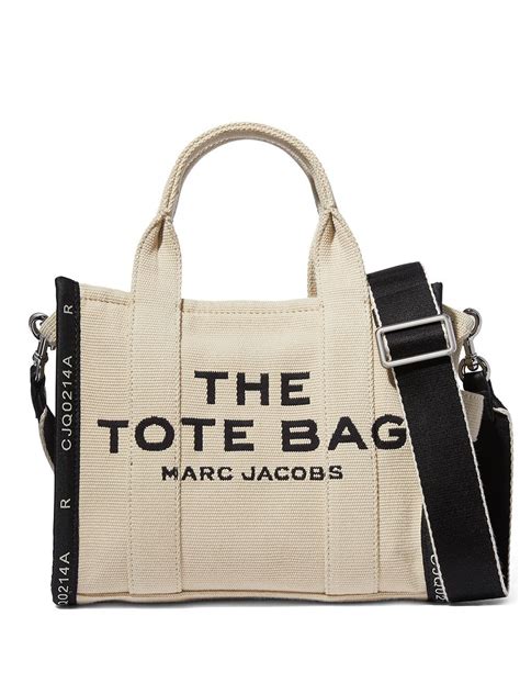 Beige Black Cotton Blend The Mini Traveler Tote Bag From Marc Jacobs