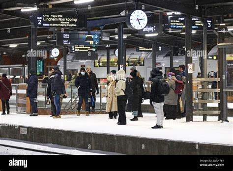 Seasonal weather, heavy snowfall in Linköping, Sweden, during Wednesday ...