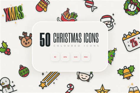 50 Christmas Icons Pack, Christmas Icon, Colorful Icons, Christmas ...