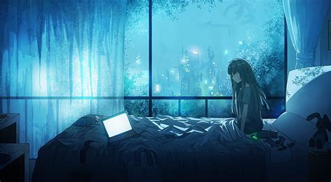 1170x2532px | free download | HD wallpaper: computer, night, curtains, bed, city lights, glowing ...